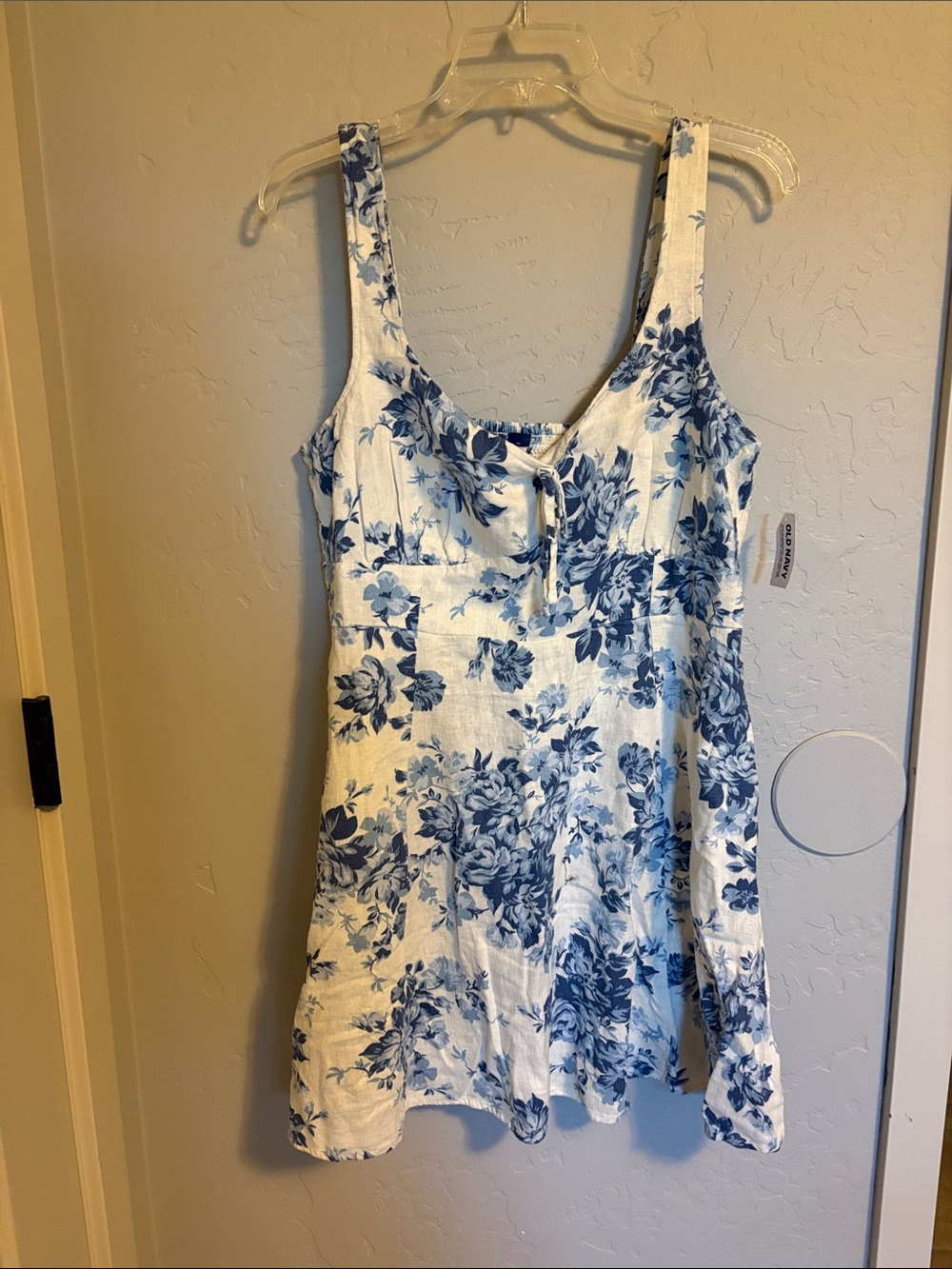 Old Navy White and Blue Floral Linen Mini Dress